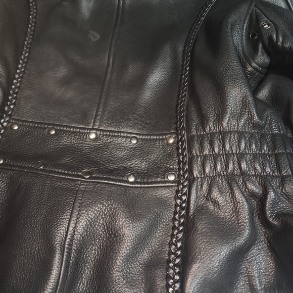 FIRST CLASSICS EUC WOMENS SZ M BLACK LEATHER BIKER HEAVY JACKET COAT - Picture 15 of 16